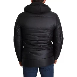 Black Hooded Polyester Men Coat Puffer Jacket