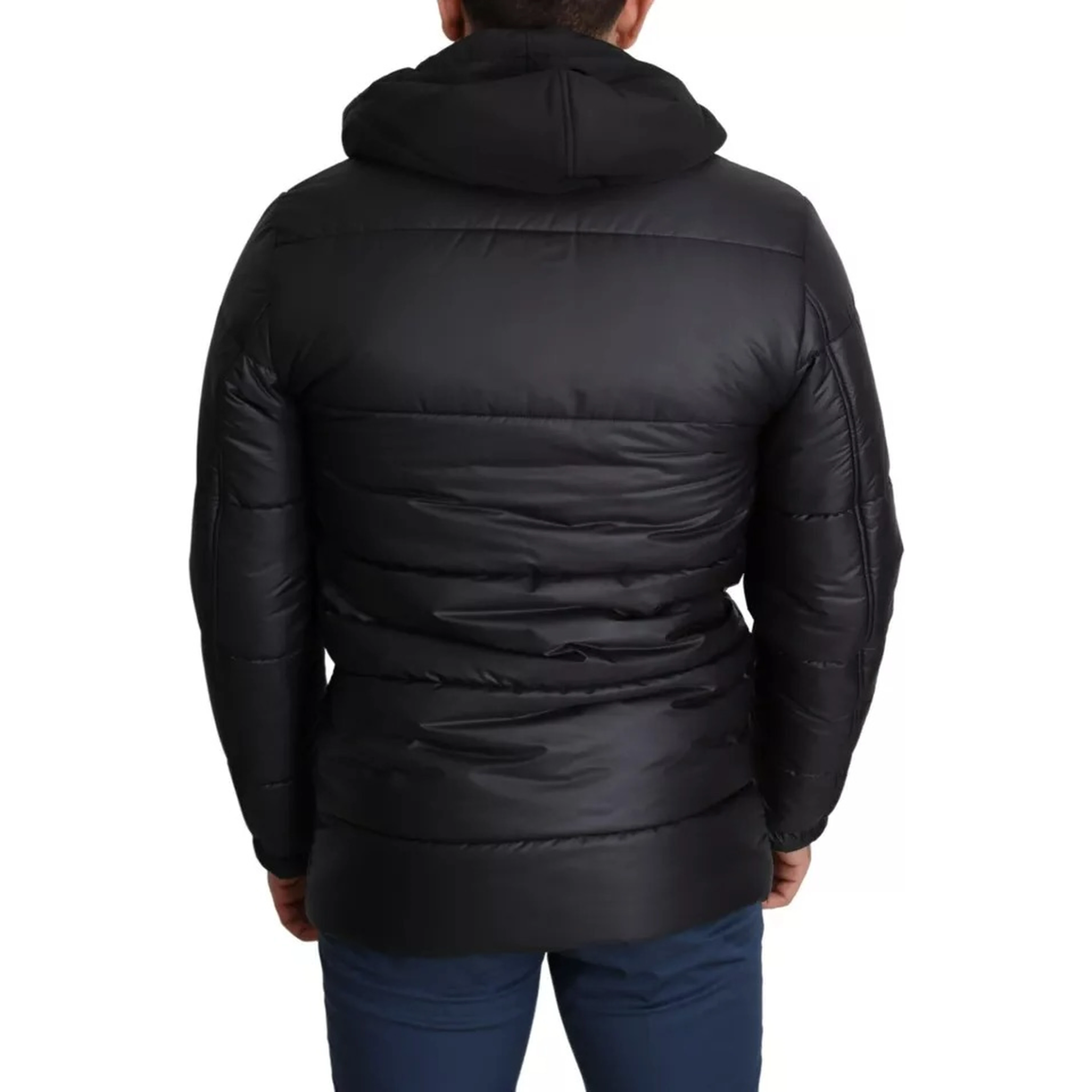 Black Hooded Polyester Men Coat Puffer Jacket