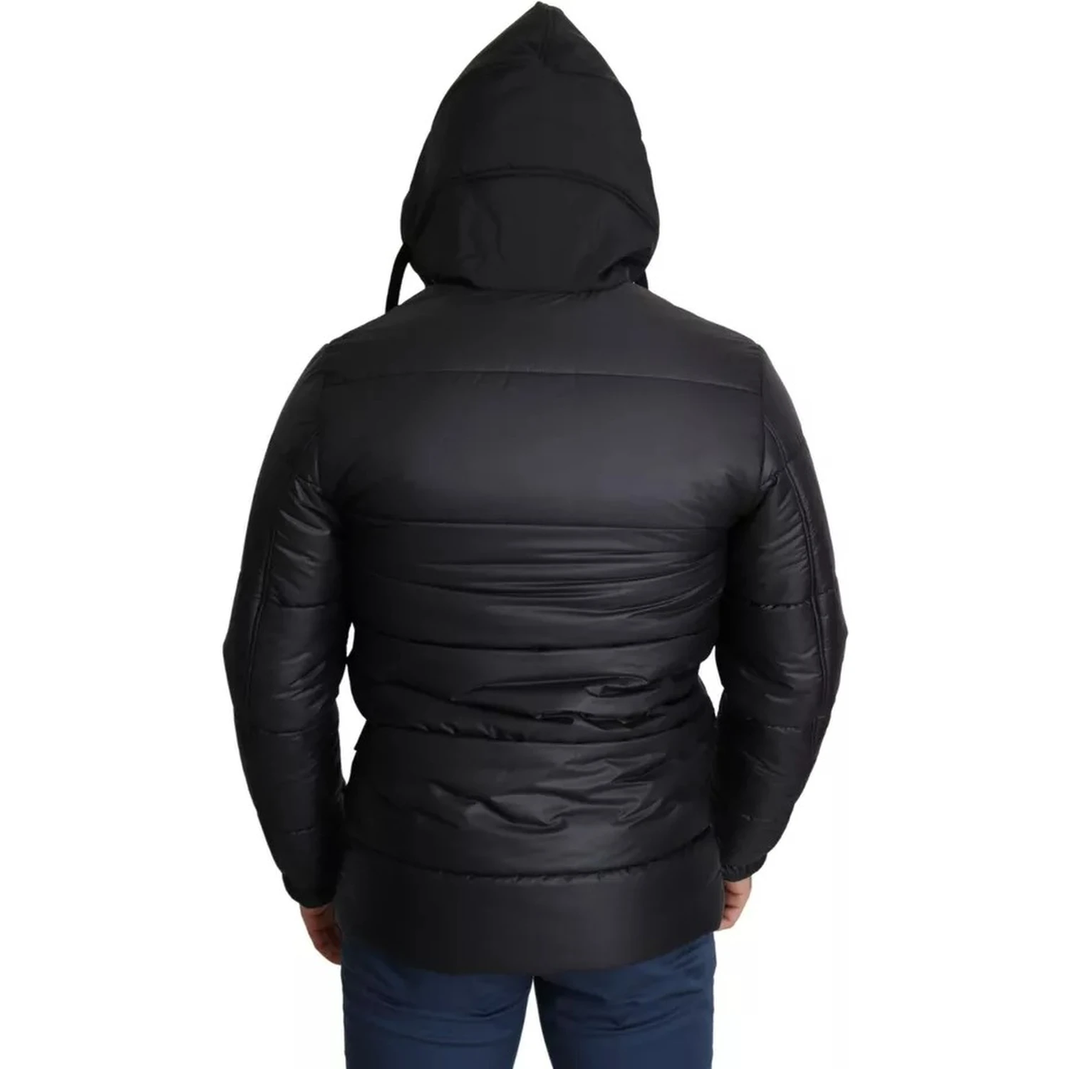 Black Hooded Polyester Men Coat Puffer Jacket