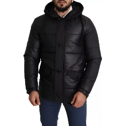 Black Hooded Polyester Men Coat Puffer Jacket