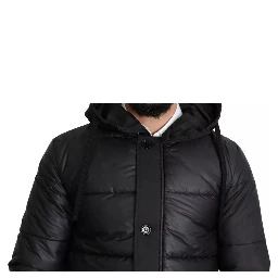 Black Hooded Polyester Men Coat Puffer Jacket