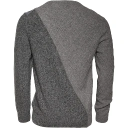 Gray Cashmere Argyle Intarsia Knit Crew Neck Sweater