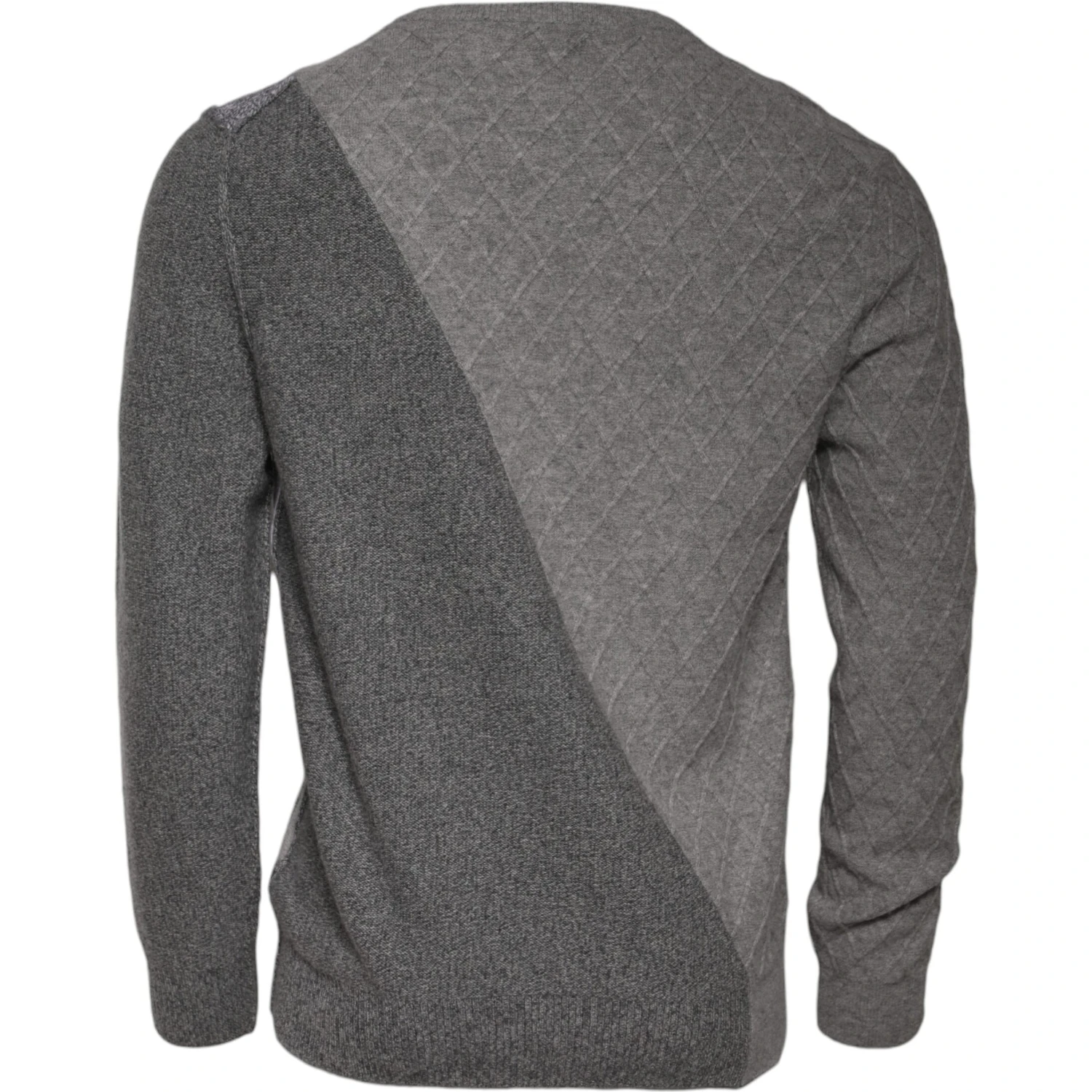 Gray Cashmere Argyle Intarsia Knit Crew Neck Sweater