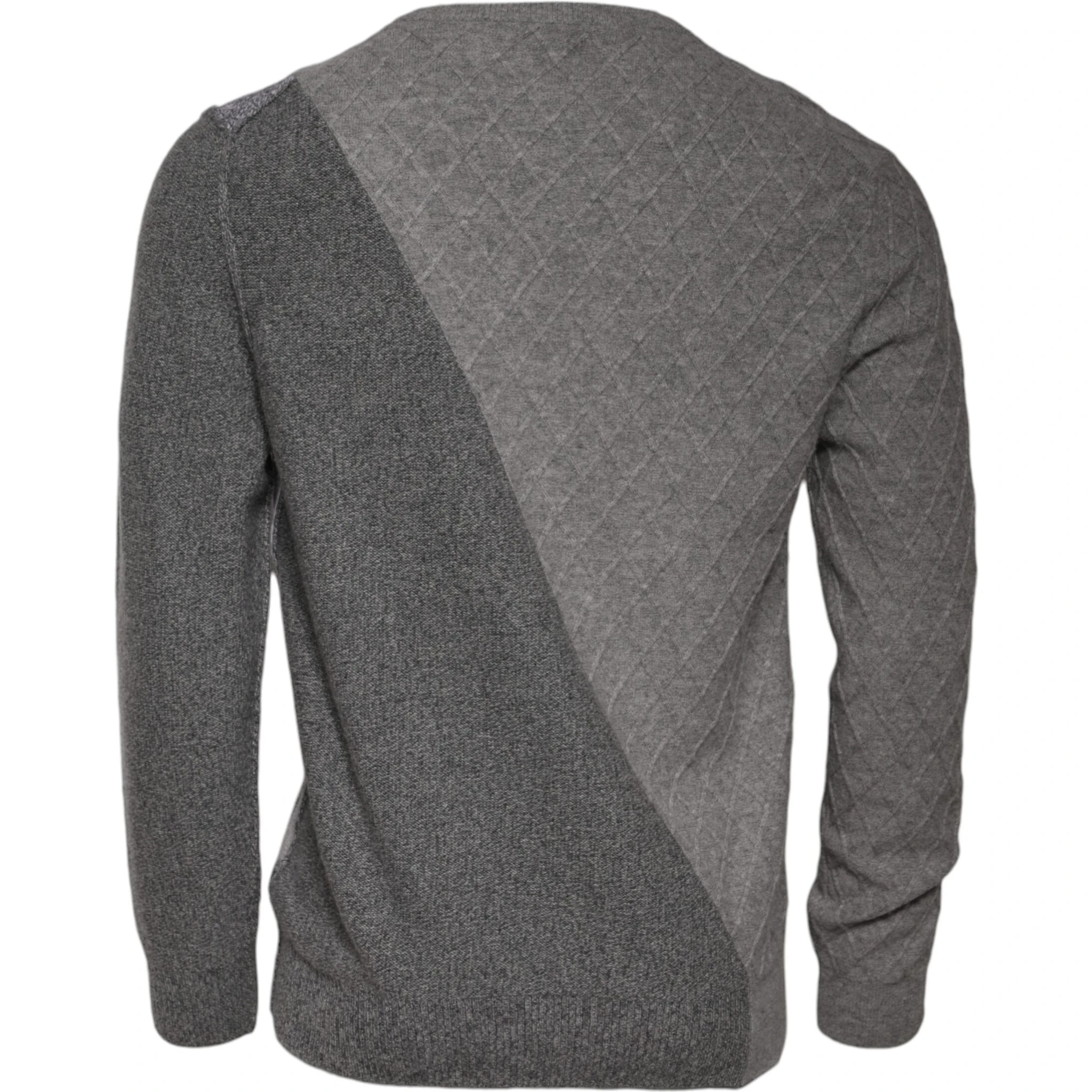 Gray Cashmere Argyle Intarsia Knit Crew Neck Sweater