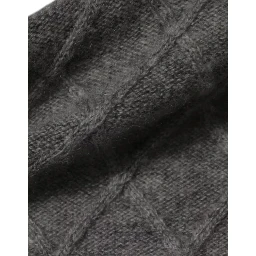 Gray Cashmere Argyle Intarsia Knit Crew Neck Sweater