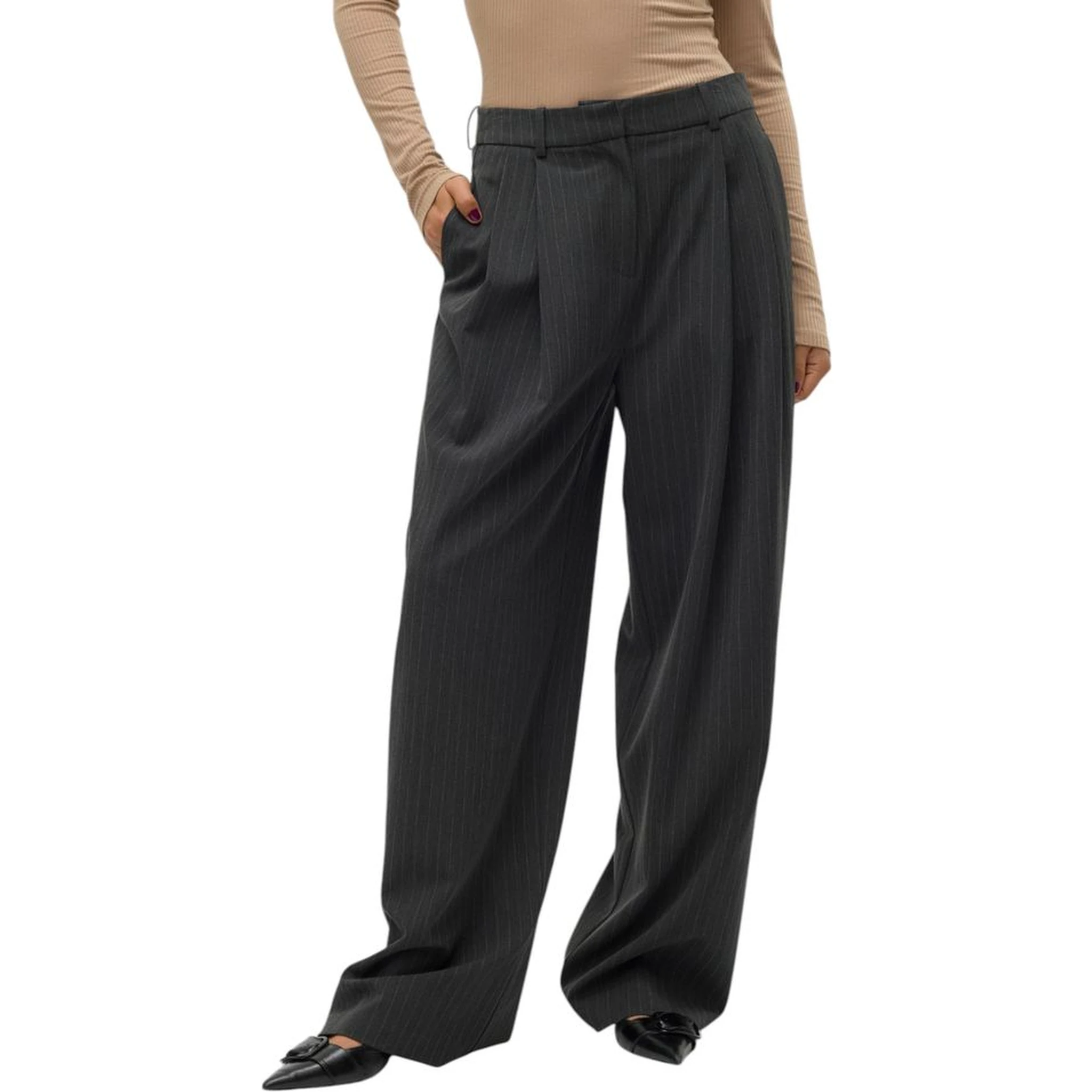 Gray Polyester Casual Pants