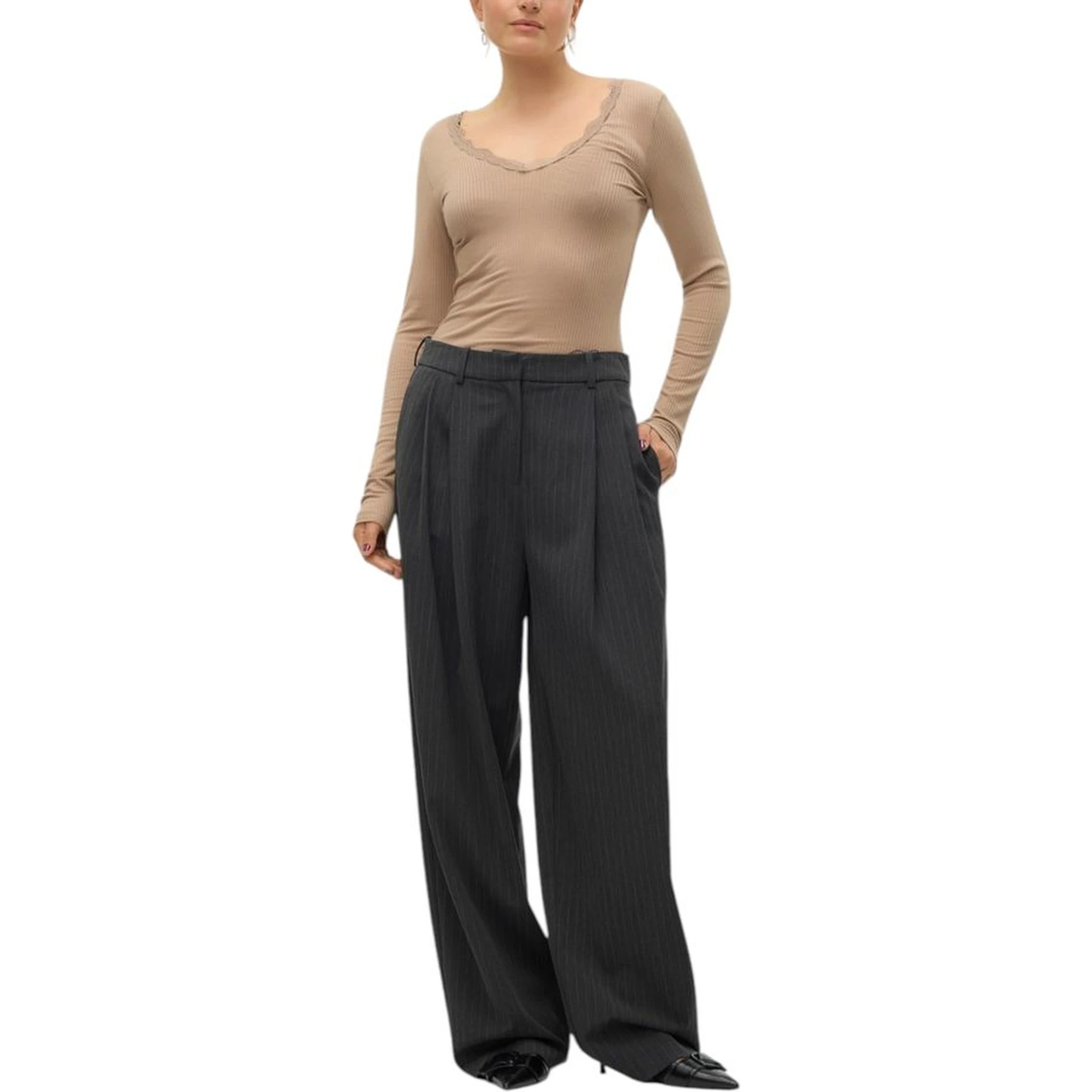 Gray Polyester Casual Pants