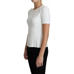 White Viscose Stretch Short Sleeves Blouse Top
