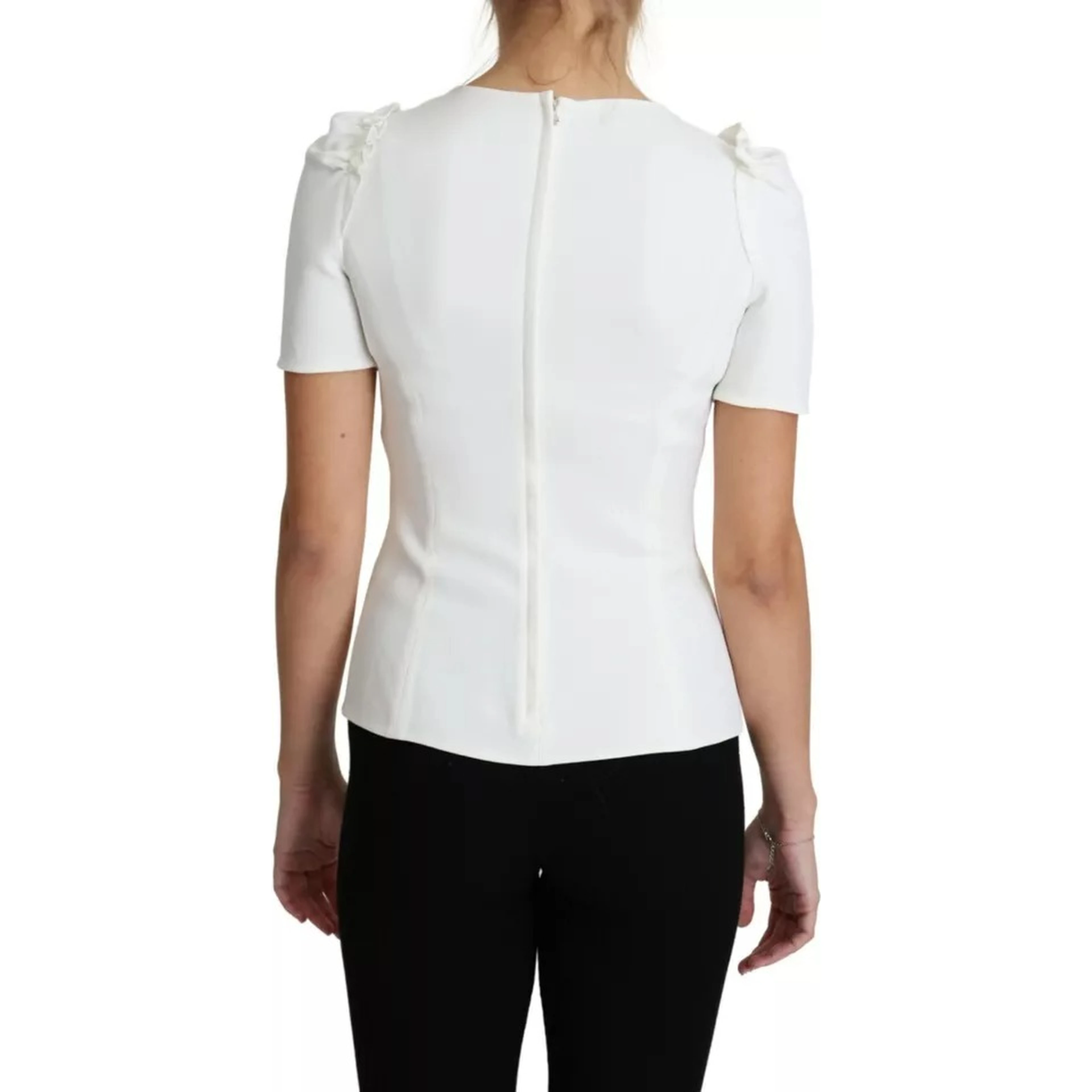 White Viscose Stretch Short Sleeves Blouse Top