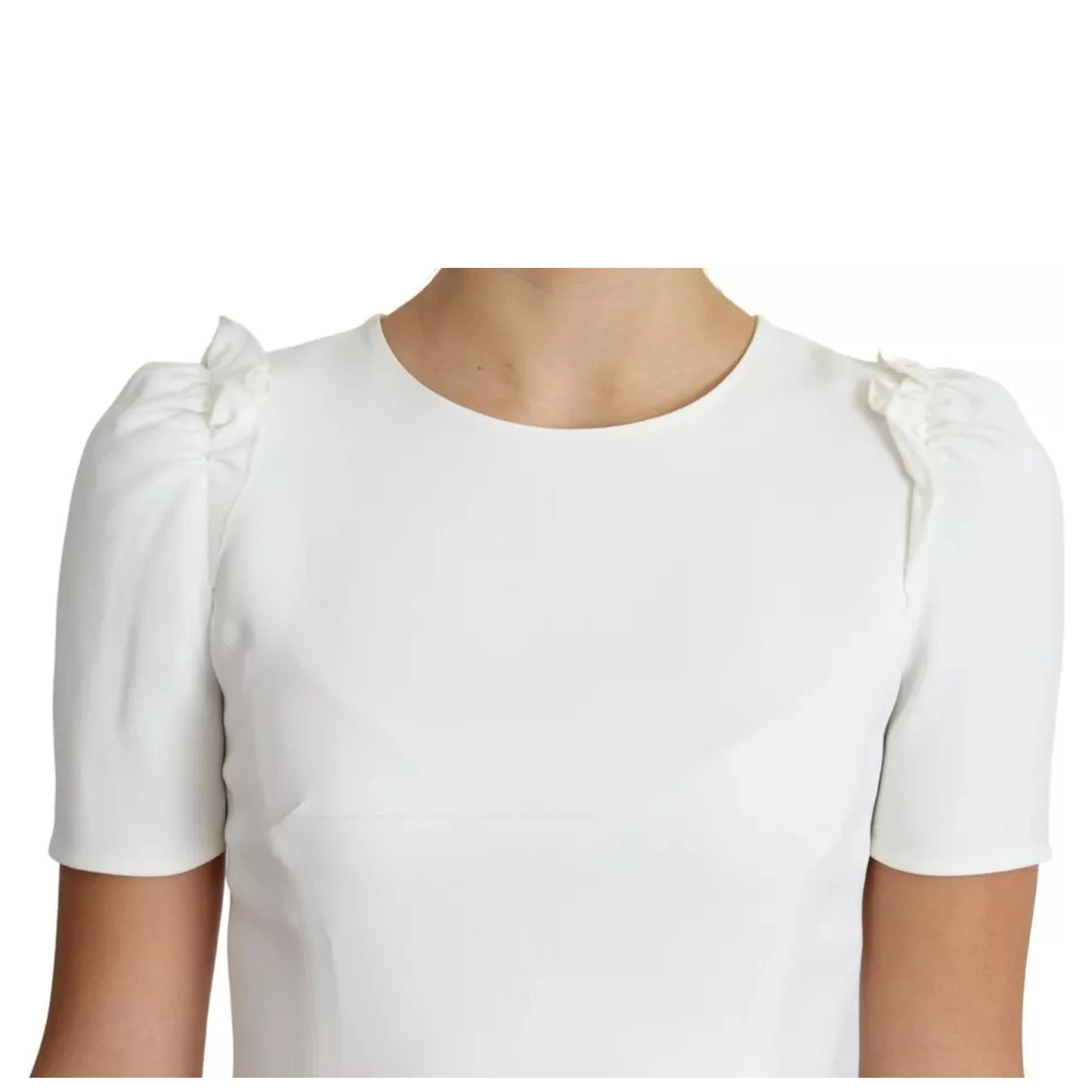 White Viscose Stretch Short Sleeves Blouse Top