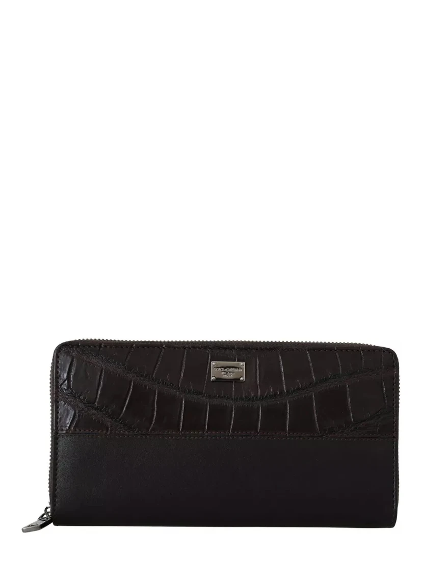 Brown Exotic Leather Zip Around Continental Clutch Wallet