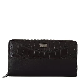 Brown Exotic Leather Zip Around Continental Clutch Wallet