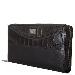 Brown Exotic Leather Zip Around Continental Clutch Wallet
