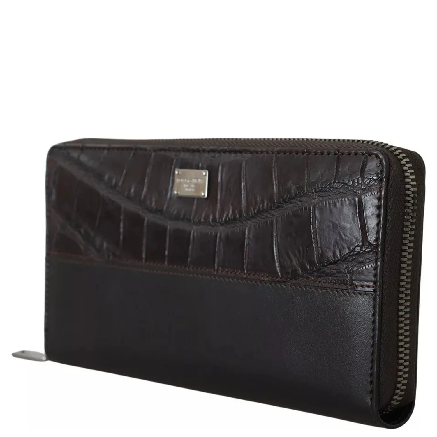 Brown Exotic Leather Zip Around Continental Clutch Wallet