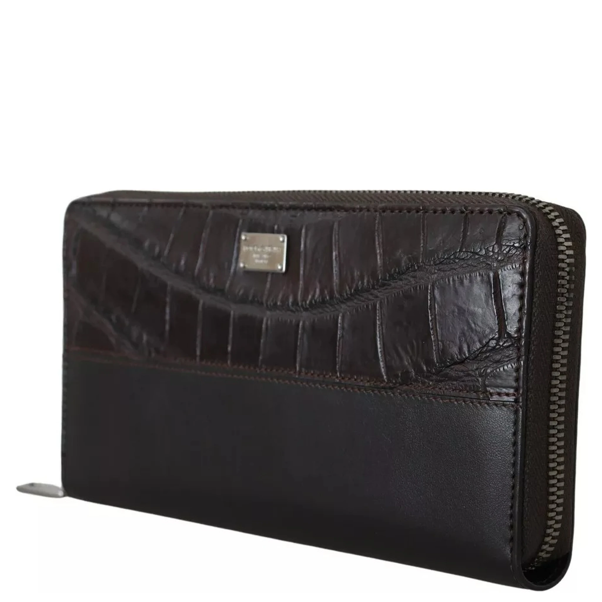 Brown Exotic Leather Zip Around Continental Clutch Wallet