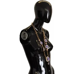 Gold Tone Floral Crystals Purple Embellished Necklace