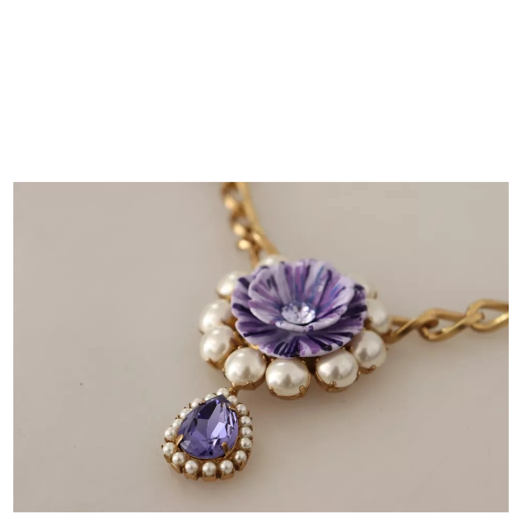 Gold Tone Floral Crystals Purple Embellished Necklace