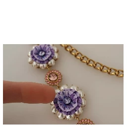 Gold Tone Floral Crystals Purple Embellished Necklace