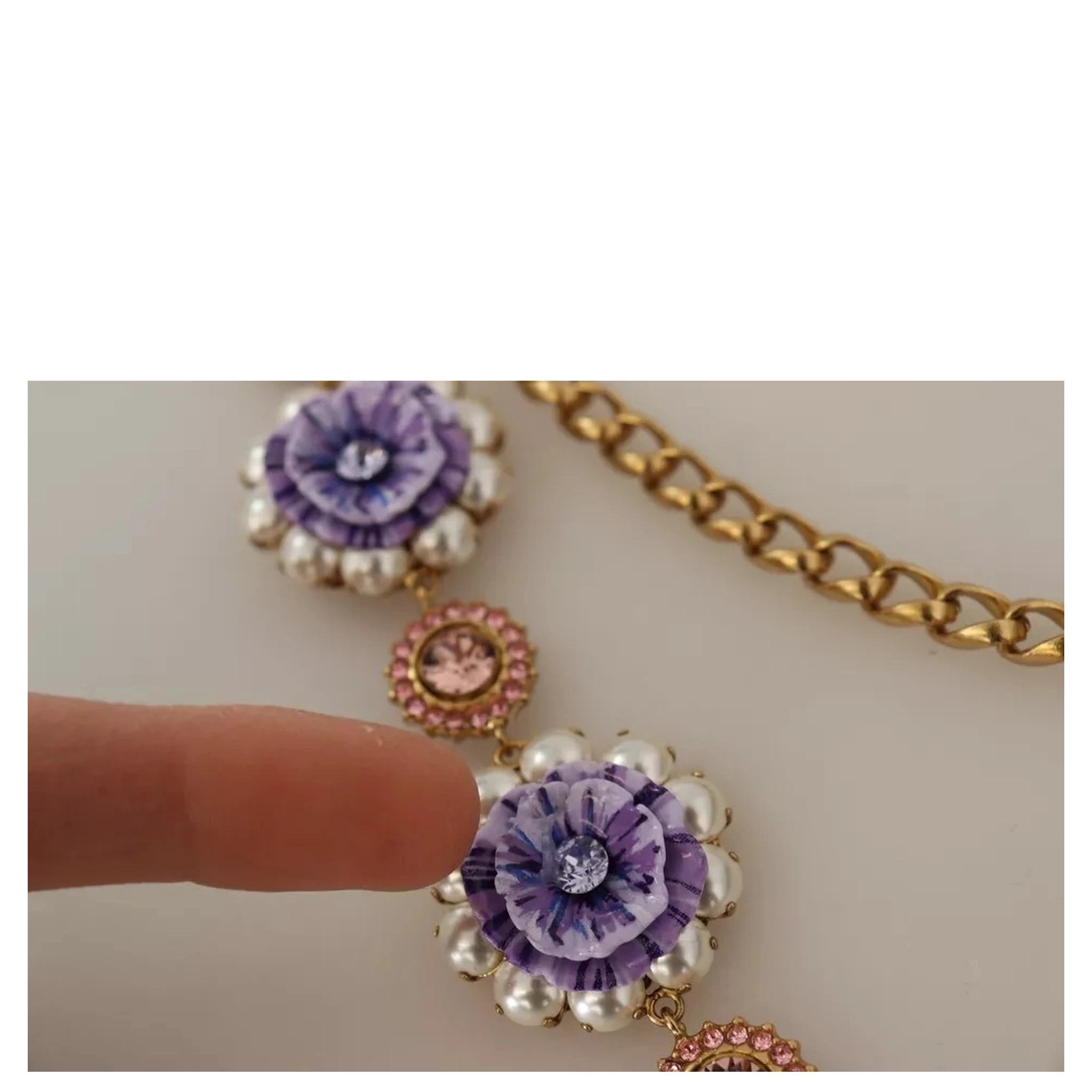 Gold Tone Floral Crystals Purple Embellished Necklace