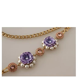 Gold Tone Floral Crystals Purple Embellished Necklace