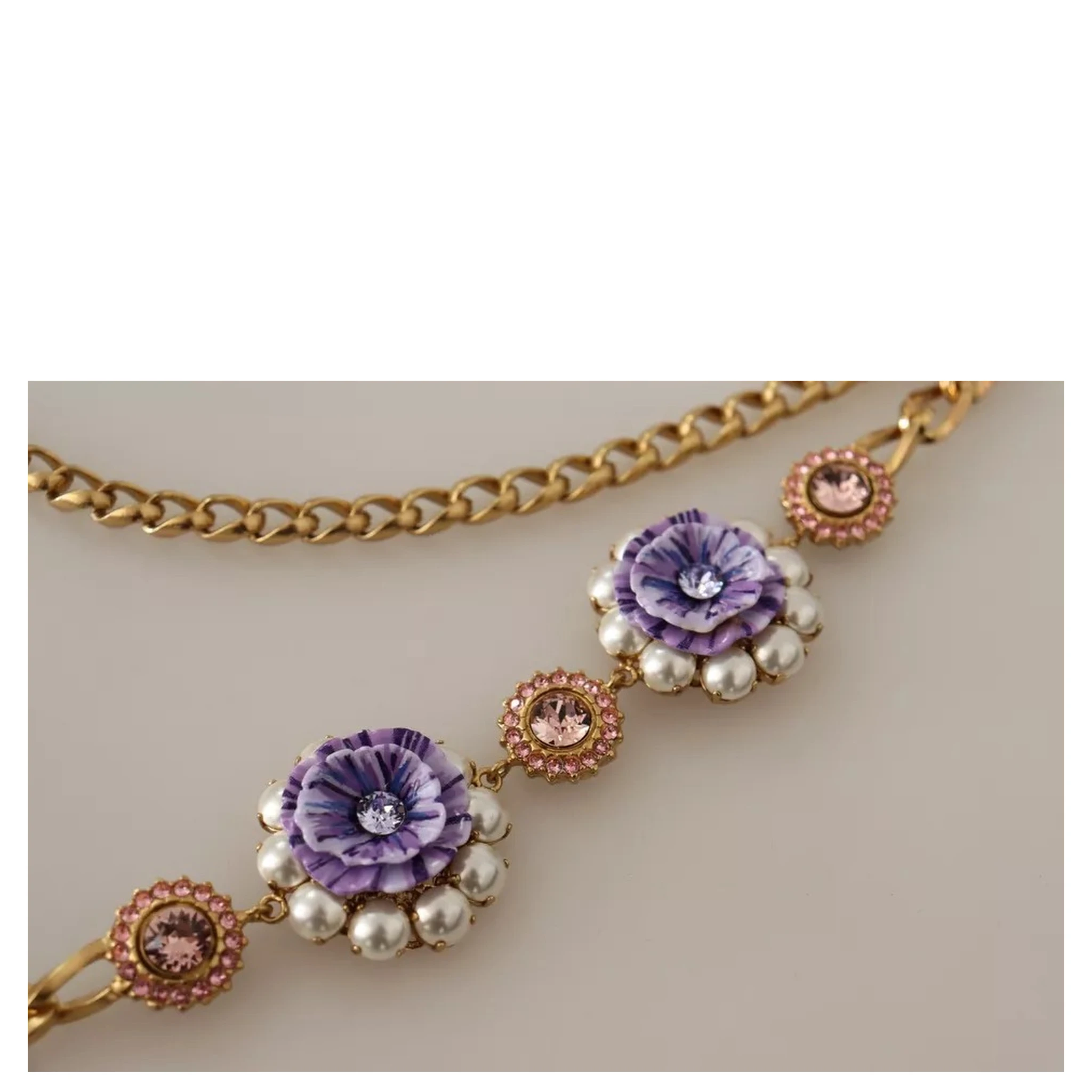 Gold Tone Floral Crystals Purple Embellished Necklace