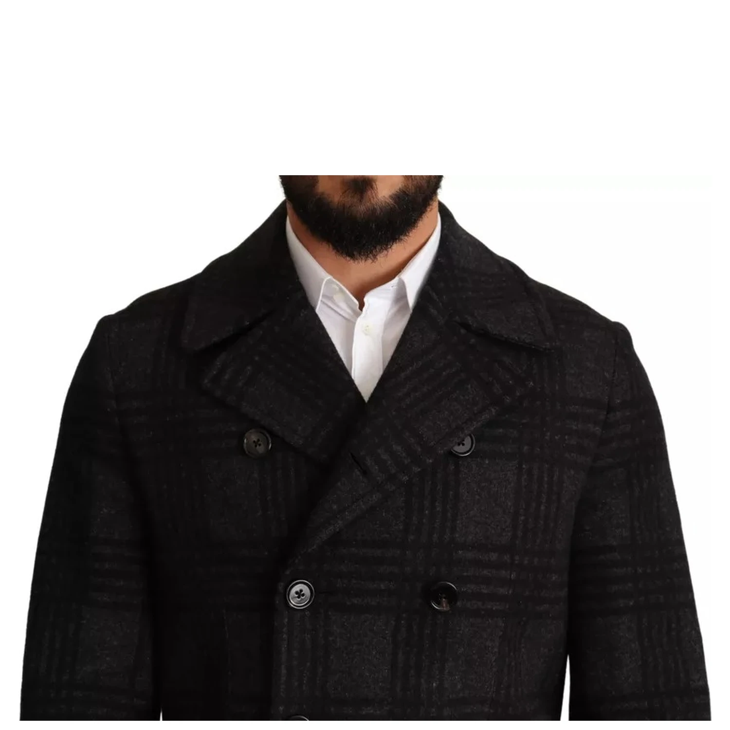 Black Trench Coat Check Wool Jacket