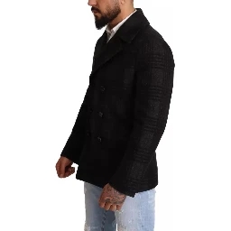 Black Trench Coat Check Wool Jacket