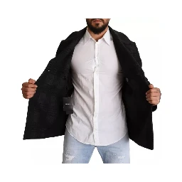 Black Trench Coat Check Wool Jacket