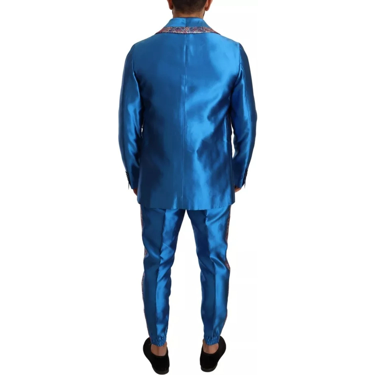 Blue Jacquard Silk Formal 2 Piece Set Suit