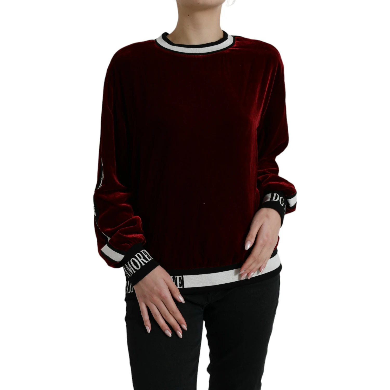 Bordeaux Velvet Round Neck Pullover Sweater