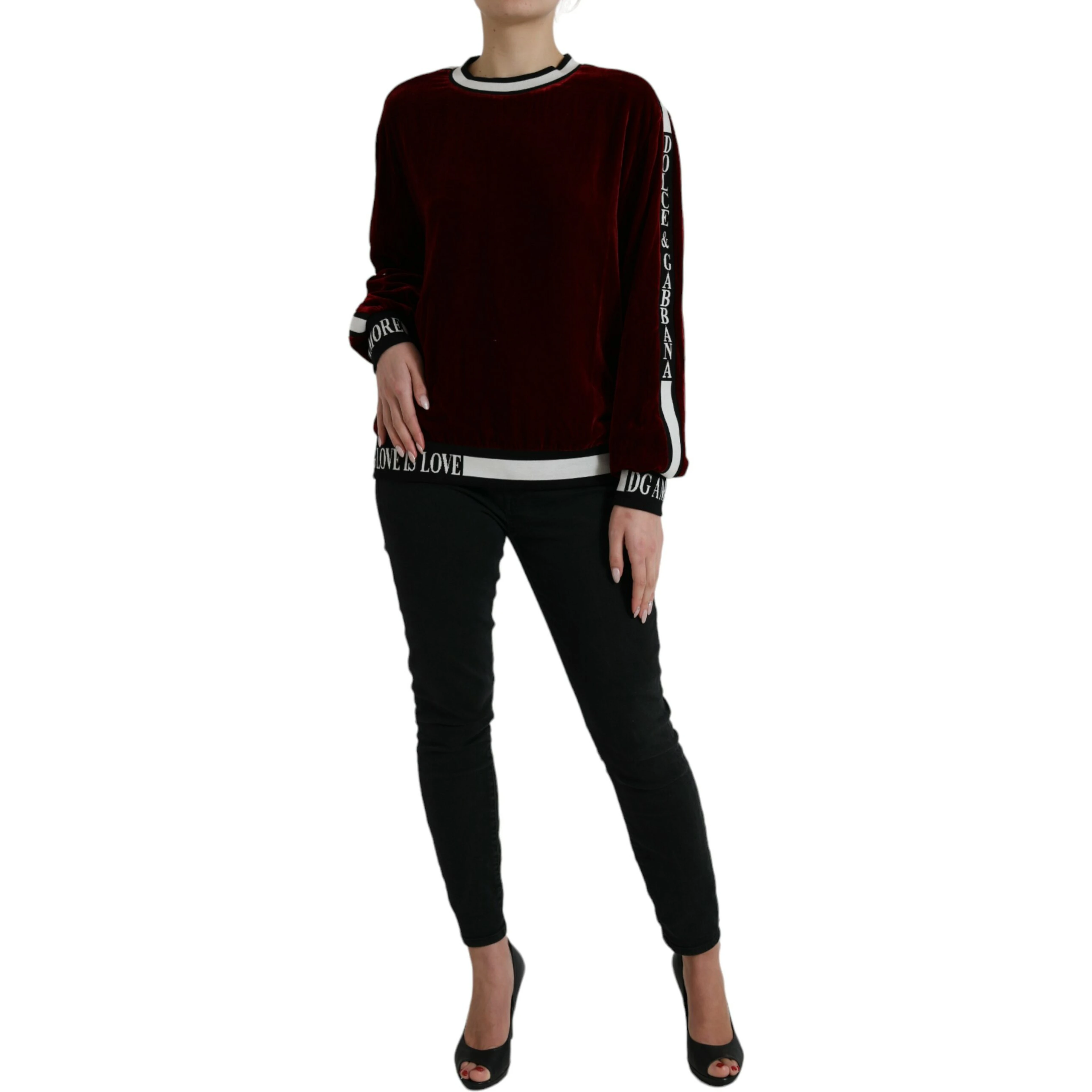 Bordeaux Velvet Round Neck Pullover Sweater