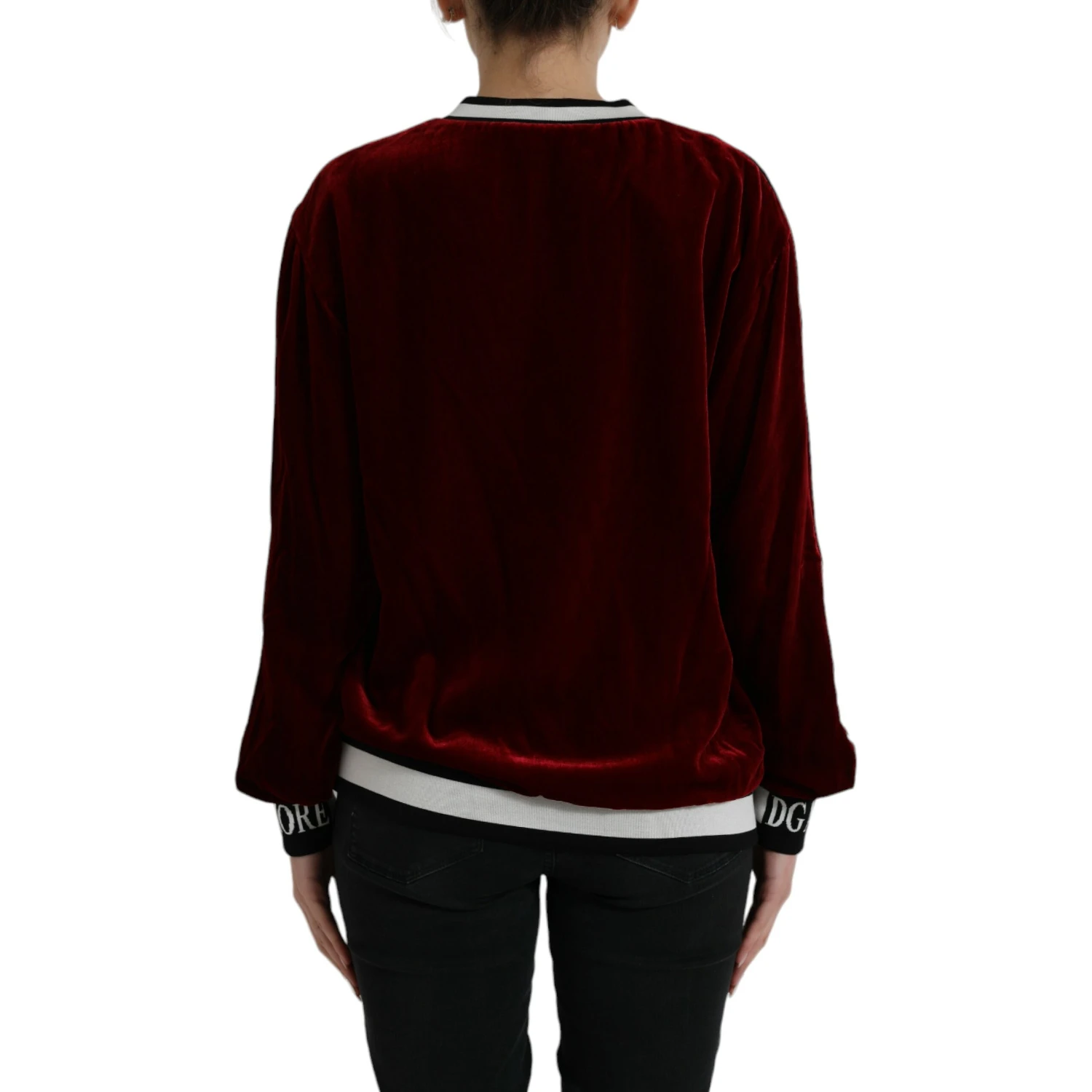 Bordeaux Velvet Round Neck Pullover Sweater