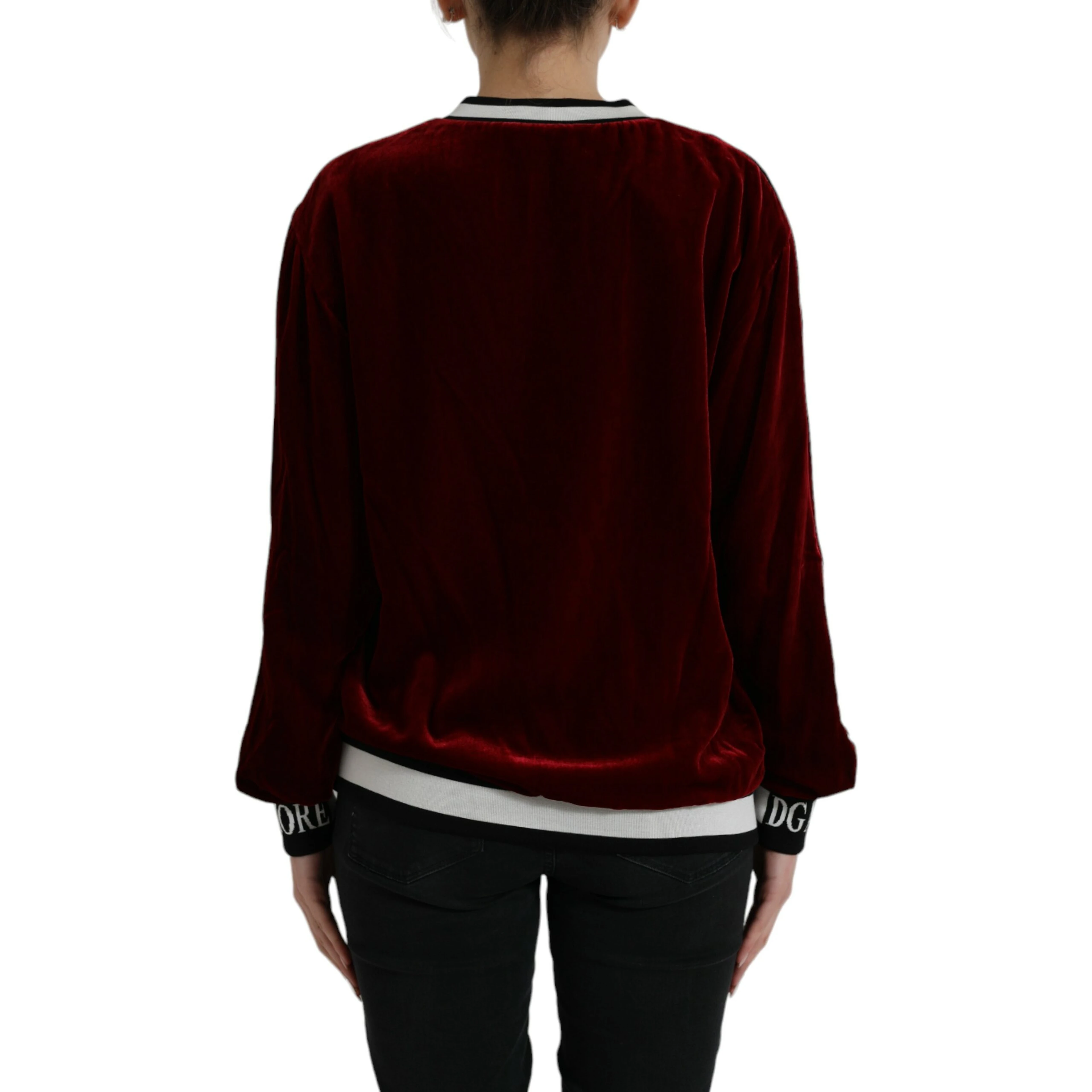Bordeaux Velvet Round Neck Pullover Sweater