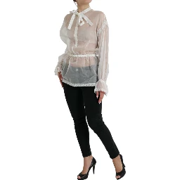 White Silk Long Sleeves Ascot Collar Top