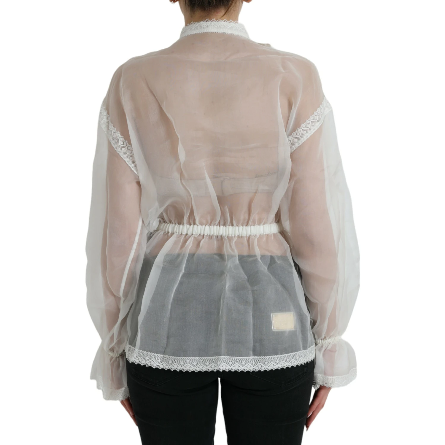 White Silk Long Sleeves Ascot Collar Top