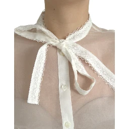 White Silk Long Sleeves Ascot Collar Top