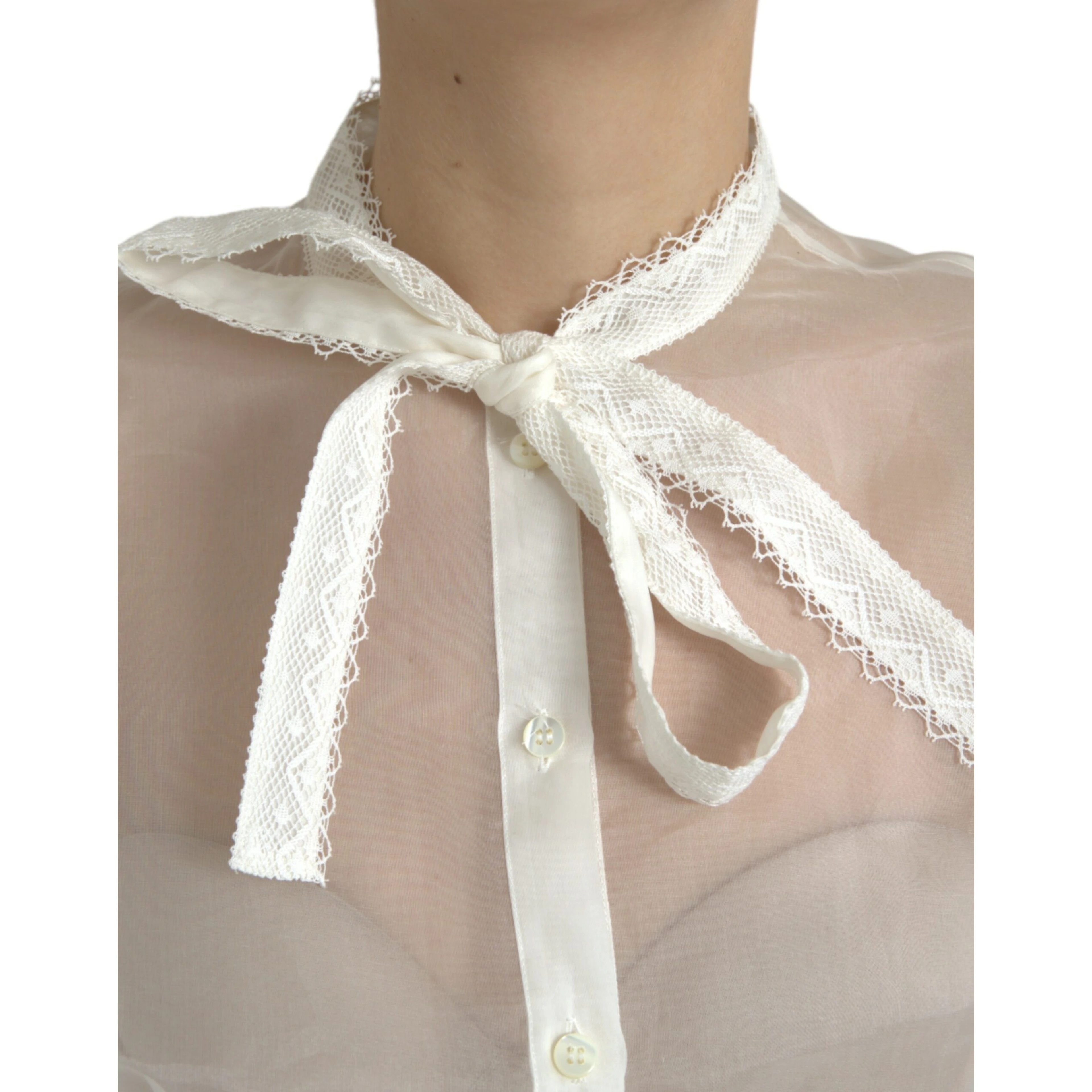 White Silk Long Sleeves Ascot Collar Top