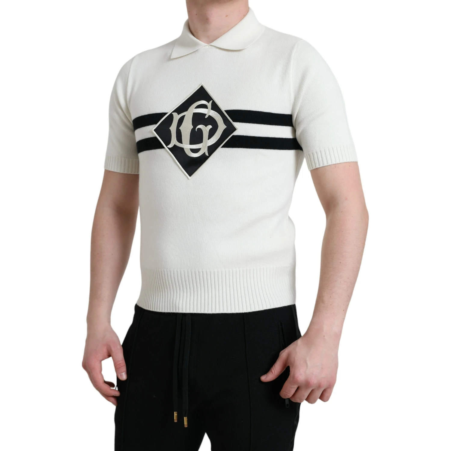 White DG Logo Collared Henley Shirt T-shirt