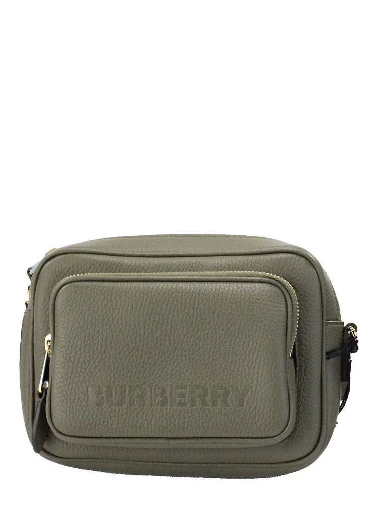 Small Branded Dark Fern Green Grainy Leather Camera Crossbody Bag