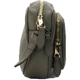 Small Branded Dark Fern Green Grainy Leather Camera Crossbody Bag