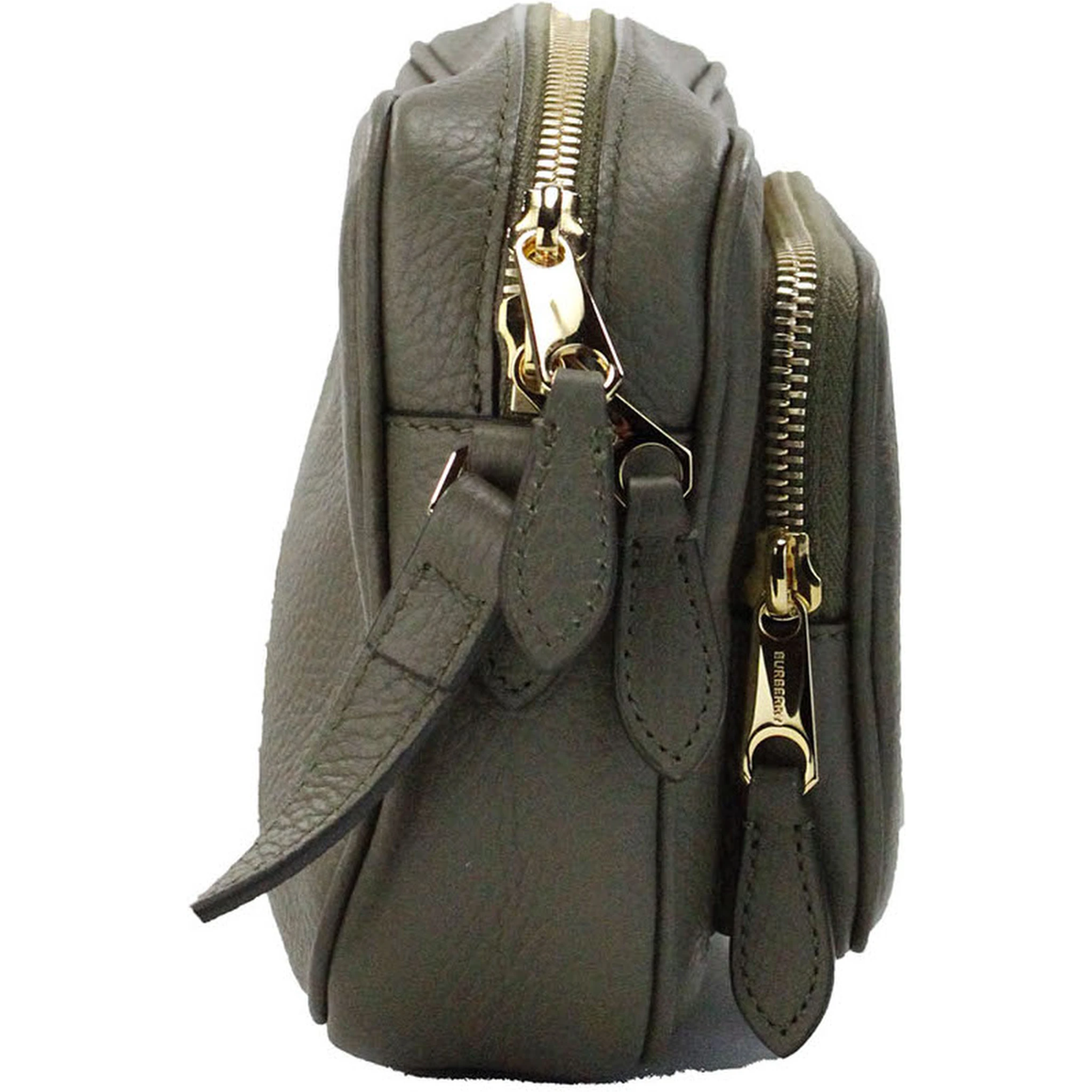 Small Branded Dark Fern Green Grainy Leather Camera Crossbody Bag