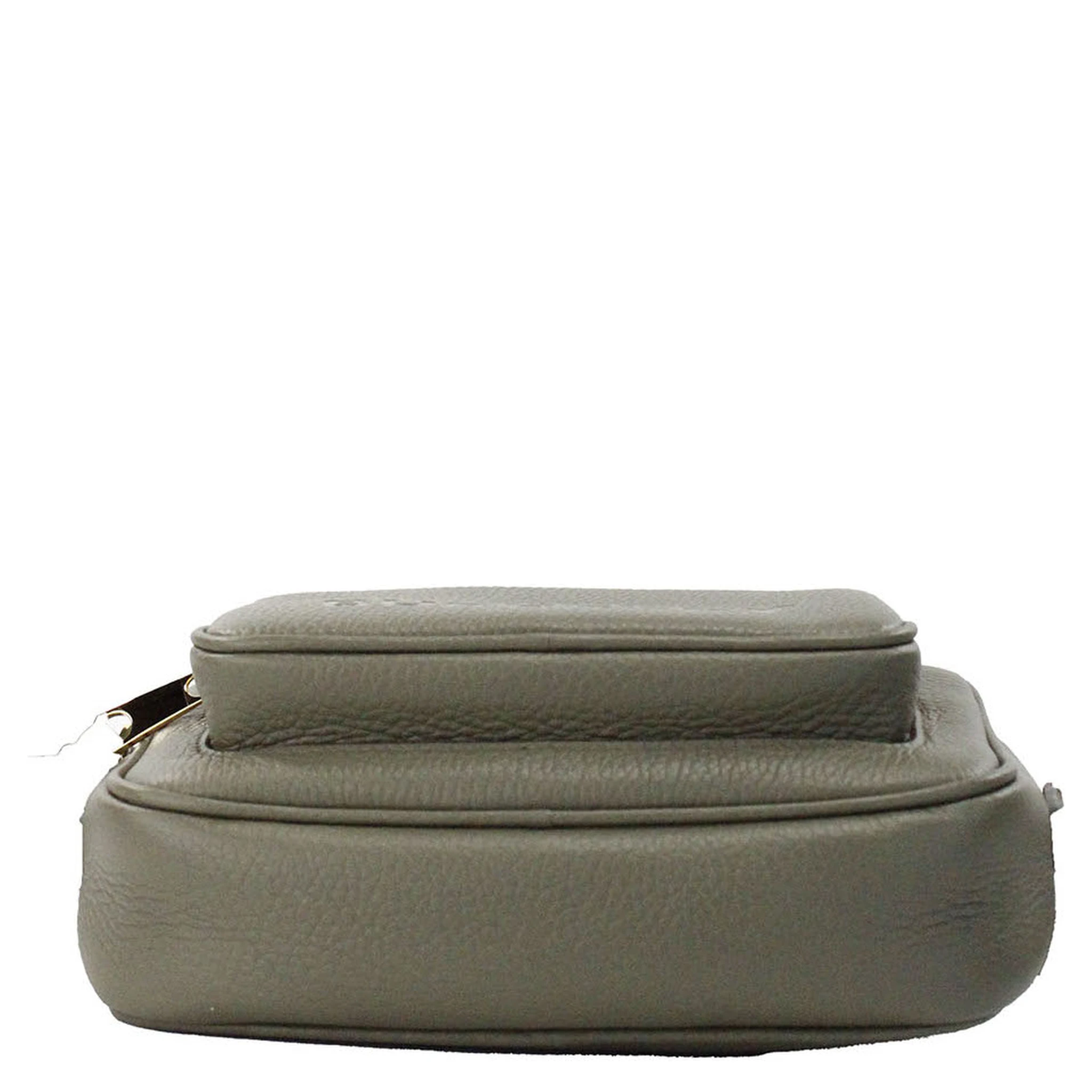 Small Branded Dark Fern Green Grainy Leather Camera Crossbody Bag