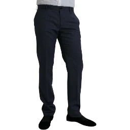 Blue Wool Slim Fit Dress Formal Pants