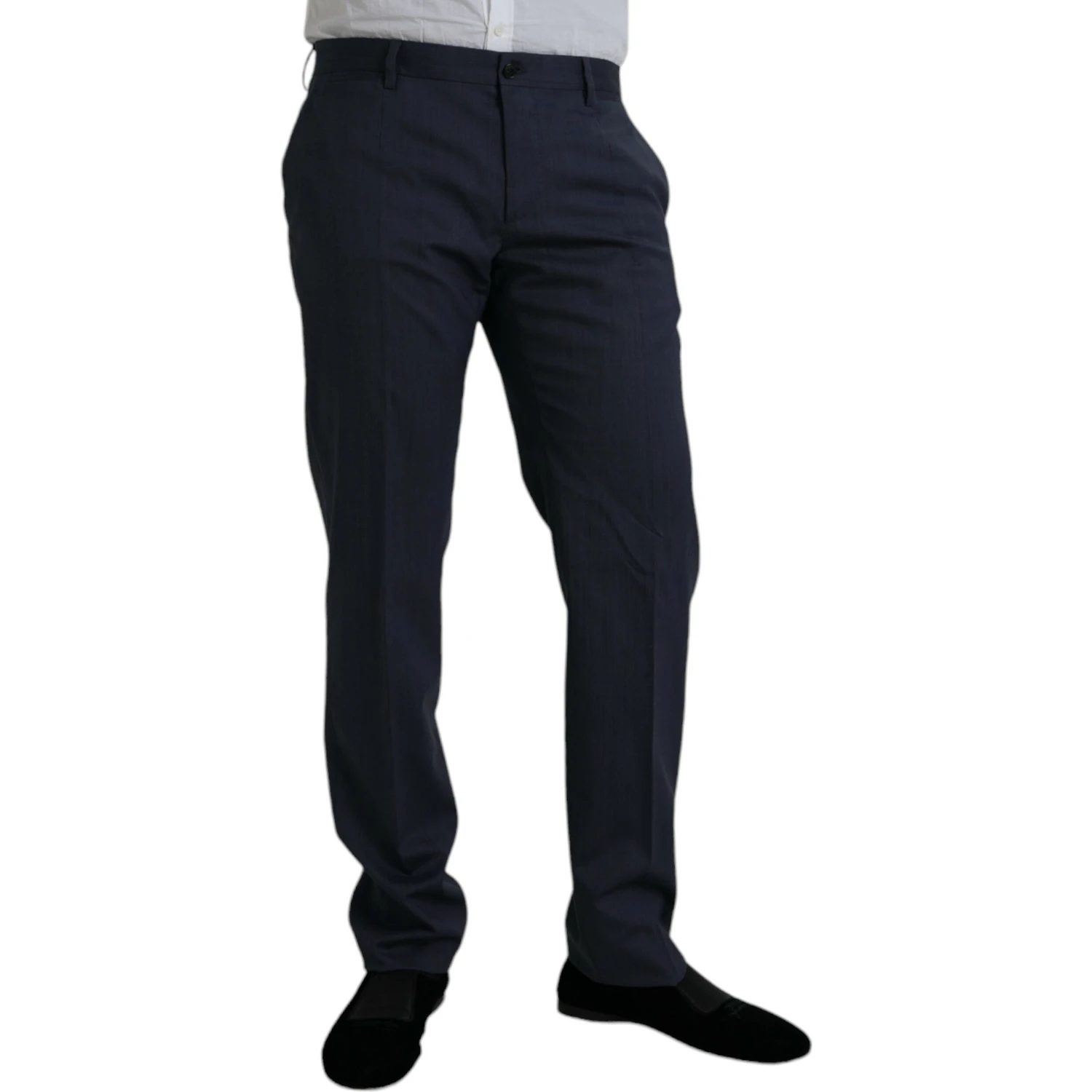Blue Wool Slim Fit Dress Formal Pants
