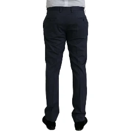 Blue Wool Slim Fit Dress Formal Pants