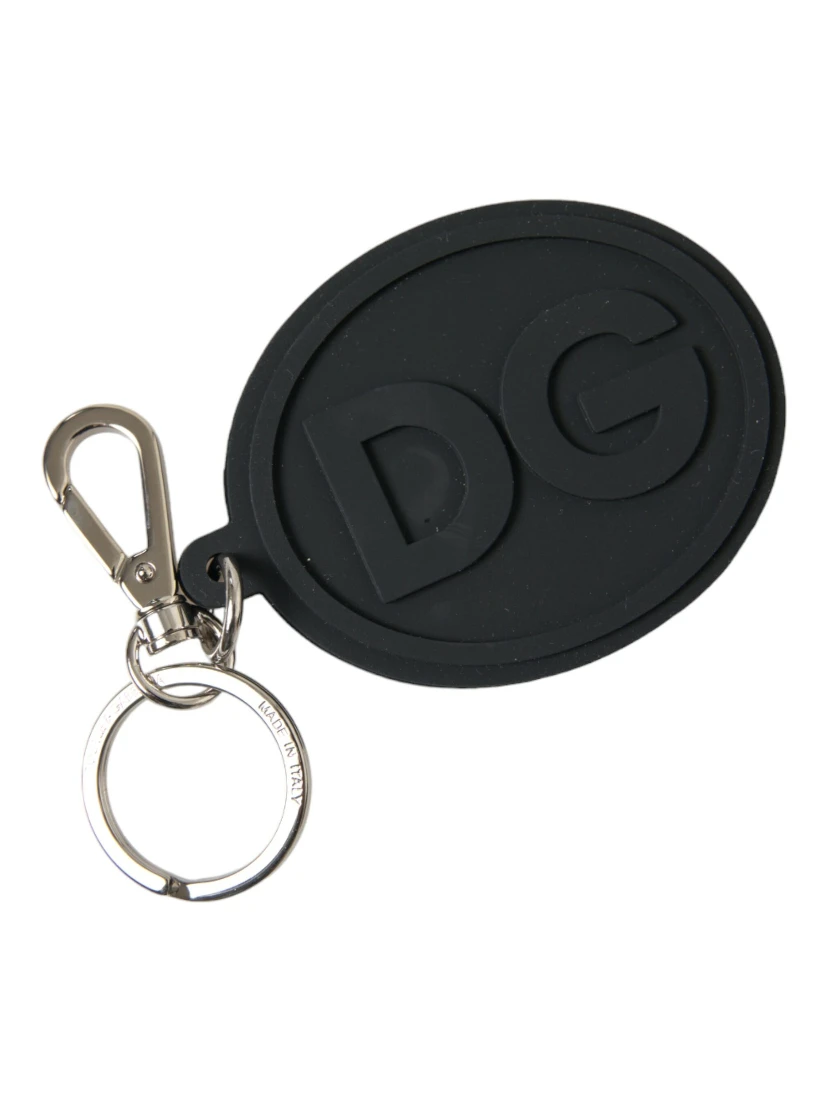 Black Rubber DG Logo Silver Brass Metal Keyring Keychain