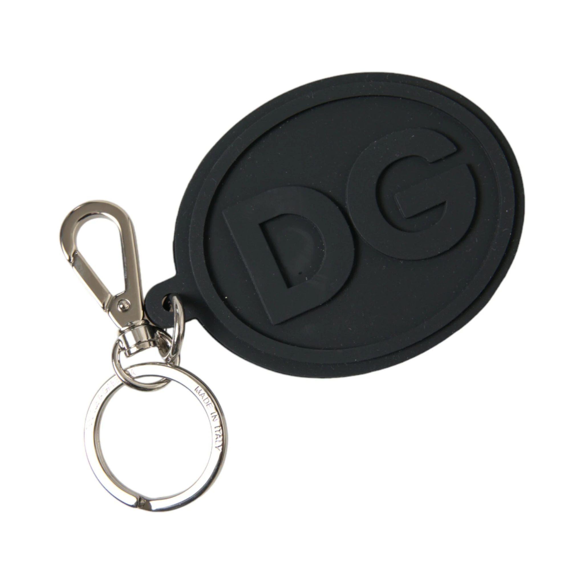 Black Rubber DG Logo Silver Brass Metal Keyring Keychain