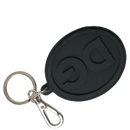 Black Rubber DG Logo Silver Brass Metal Keyring Keychain