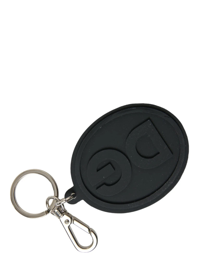 Black Rubber DG Logo Silver Brass Metal Keyring Keychain