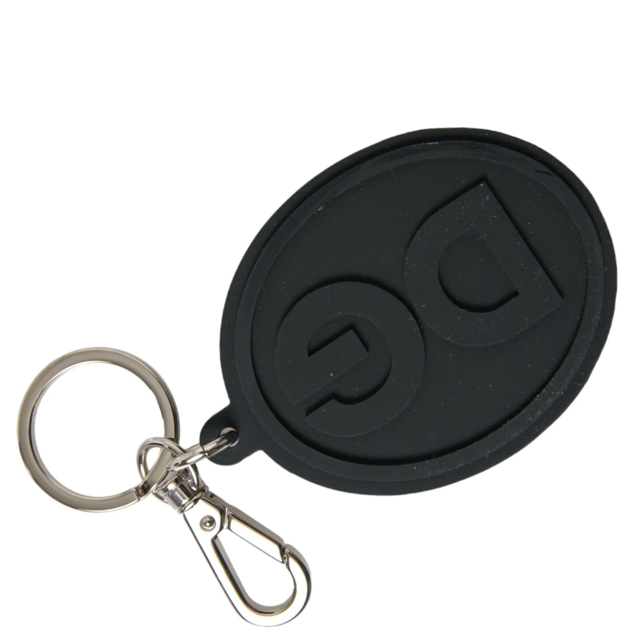Black Rubber DG Logo Silver Brass Metal Keyring Keychain